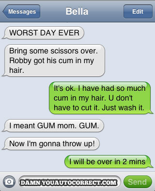 funny auto-correct texts - Sticky Situation: 5 Funny Autocorrects About Gum