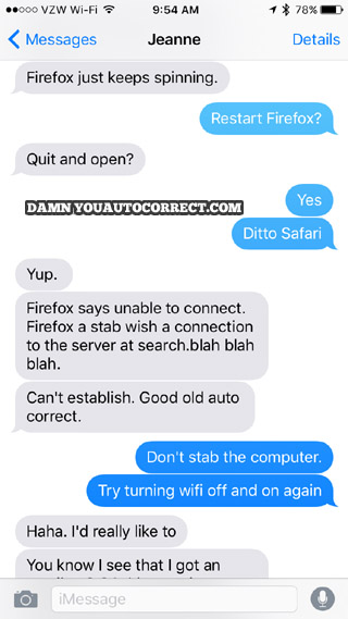 funny auto-correct texts - Connection Problems