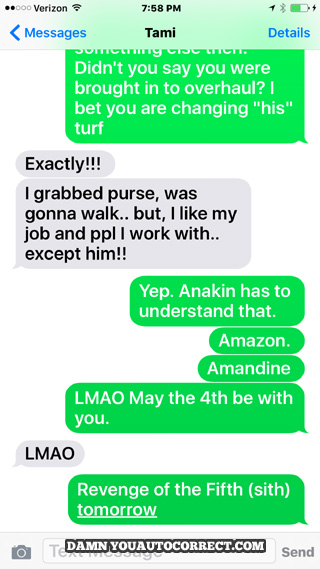 funny auto-correct texts - Revenge of the Fifth